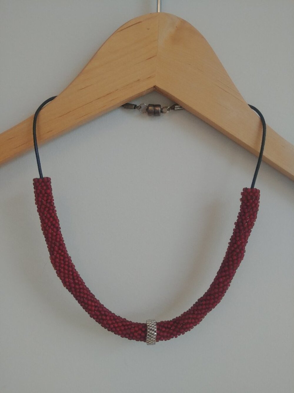 Dark burnt orange thick mesh feel beaded short necklace magnetic closure